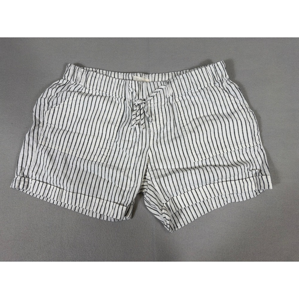 Just Living Womens White Navy Striped Linen Cotton Blend Shorts Size M